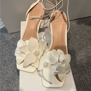 a new day White Floral Ankle Strap Block Heel Sandals
